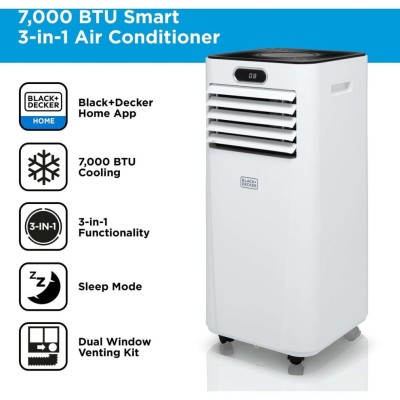 Black & Decker Smart Air Conditioner 7000BTU 3-in-1, R/C, Timer in White 